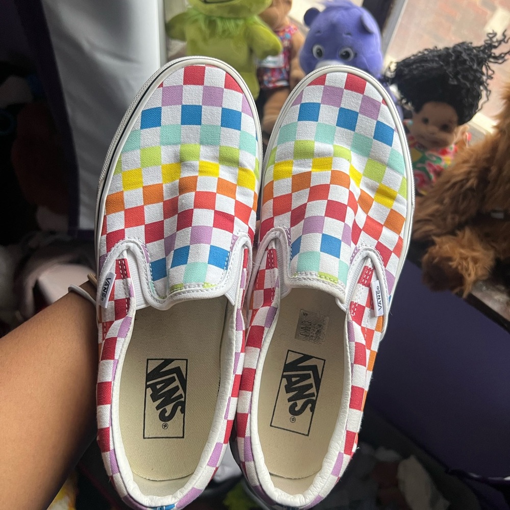 Rainbow Checkered Slip on Vans